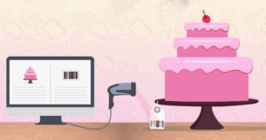 a barcode scanner being used to scan a cake