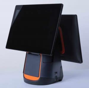 a black and orange computer monitor 