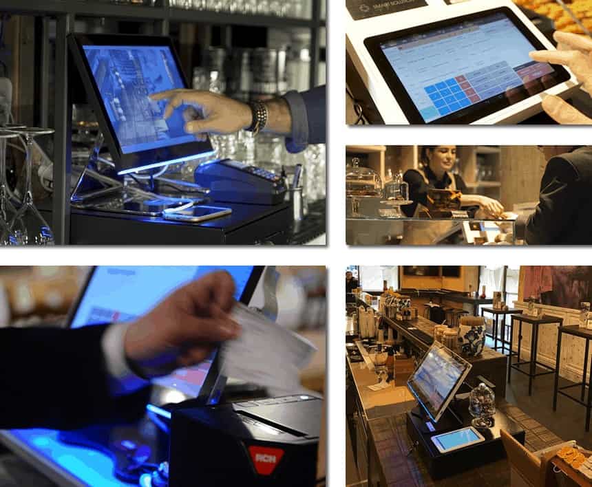 several images of a person using a touch screen 