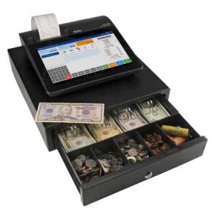 a cash register with a device and cash register 