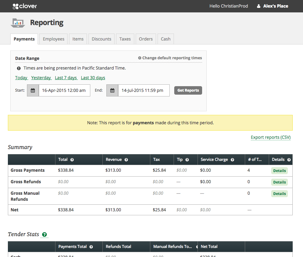 Clover POS Reporting Dashboard