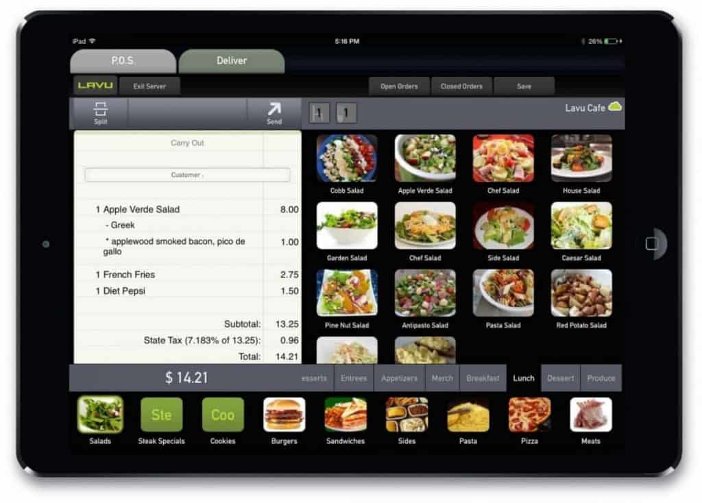 a menu on a tablet 