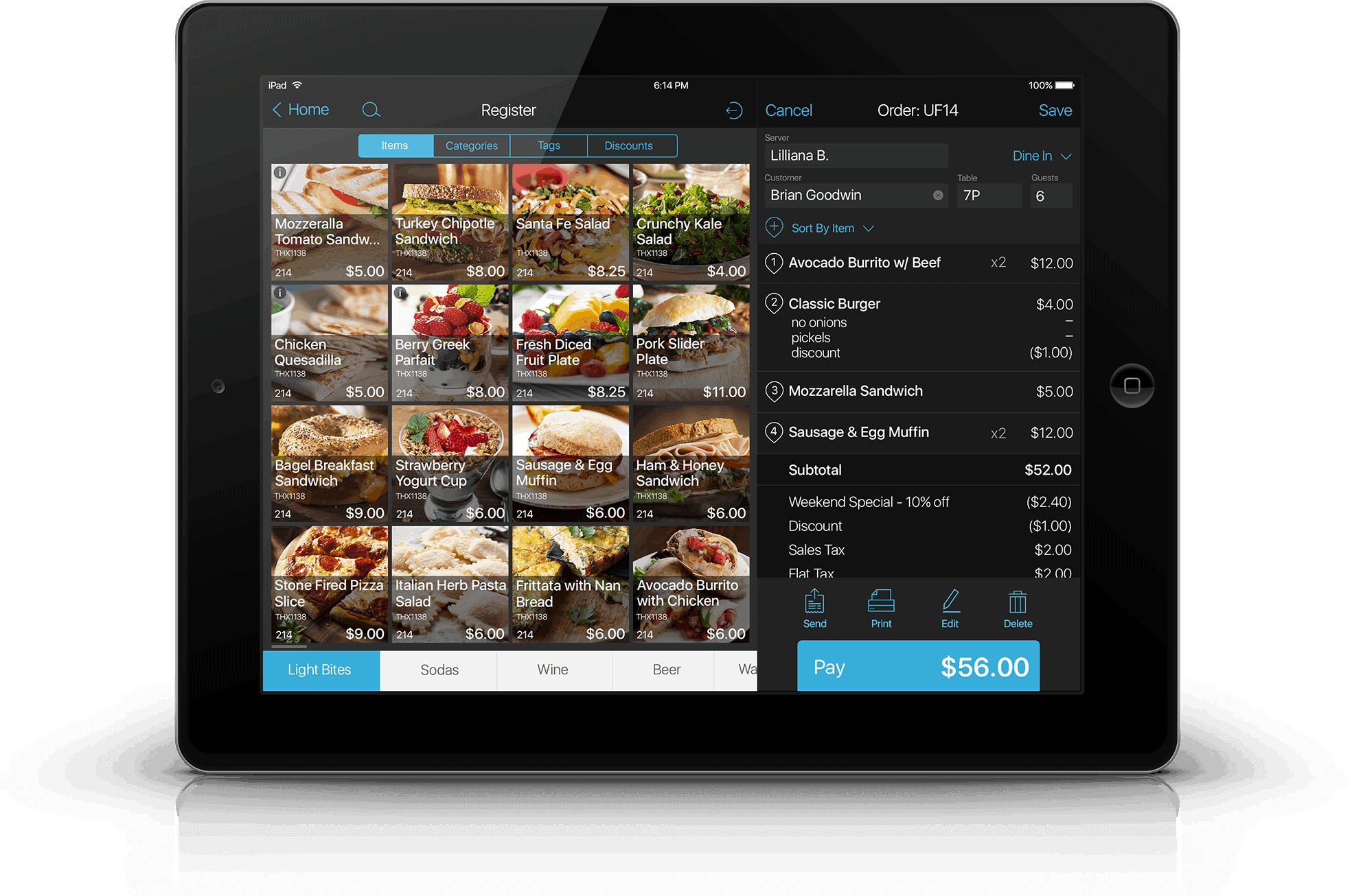 a tablet with a menu on it