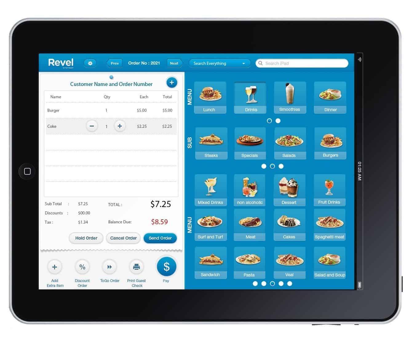 a tablet with a menu on it 
