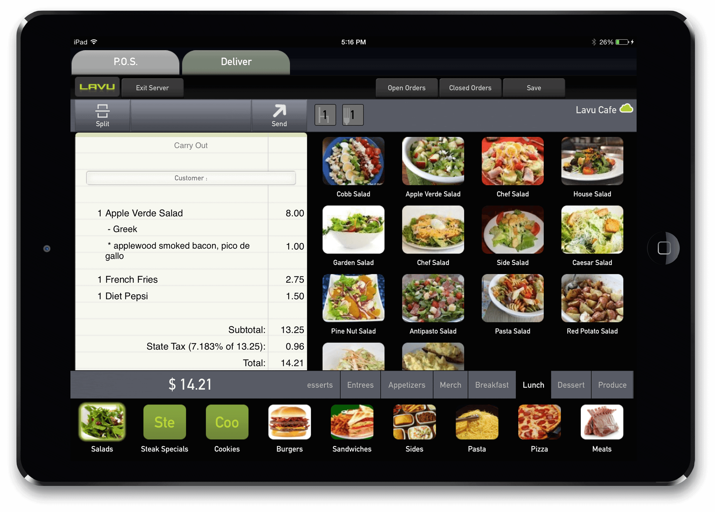 a tablet with a menu on it