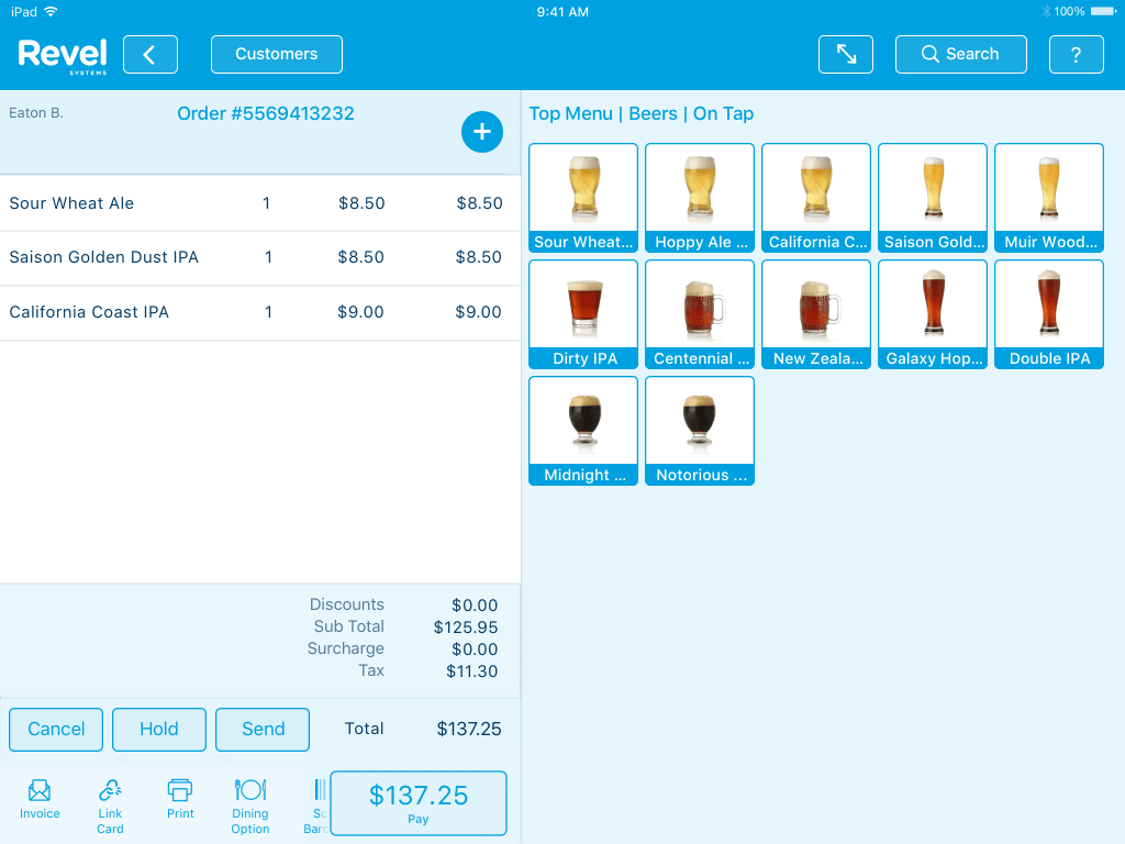 a screenshot of a bar menu 