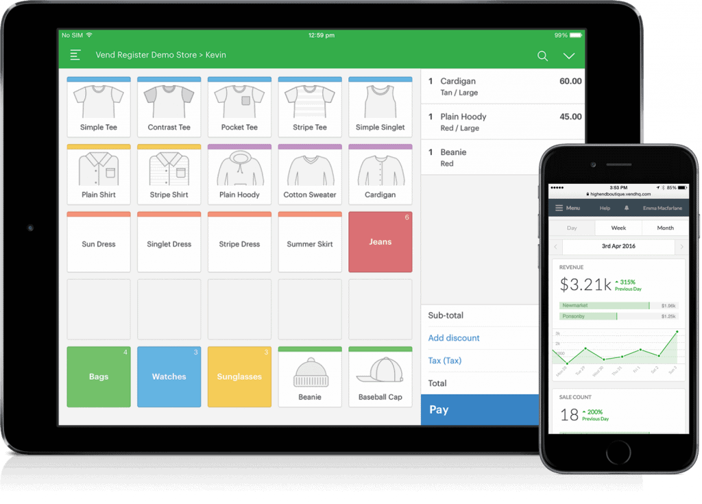 Screenshot of Vend POS Demo on Tablet and Smartphone