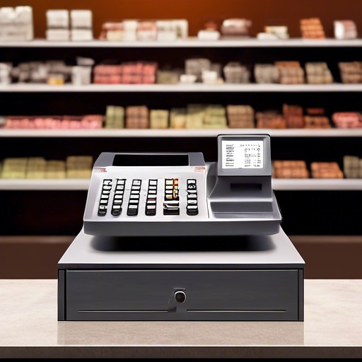 A cash register on the counter inside of a retail-type business.
