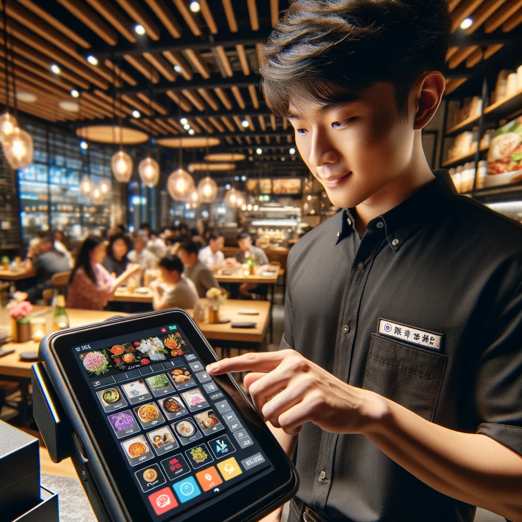 a POS system being used in a modern restaurant setting.