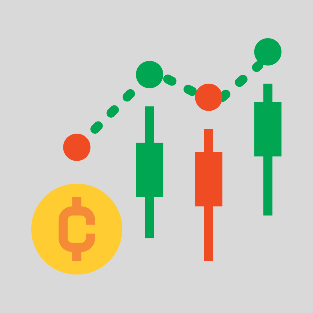 A clipart style image representing cryptocurrency data. 